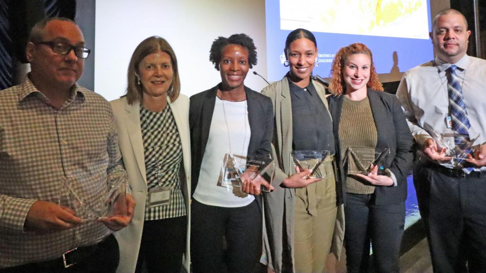 From Left to Right: Rich Head; Mary D'Alton, MD; Shanikqua Crawford, NP; Catia Neves; Ivette Miranda; Gil Hernandez