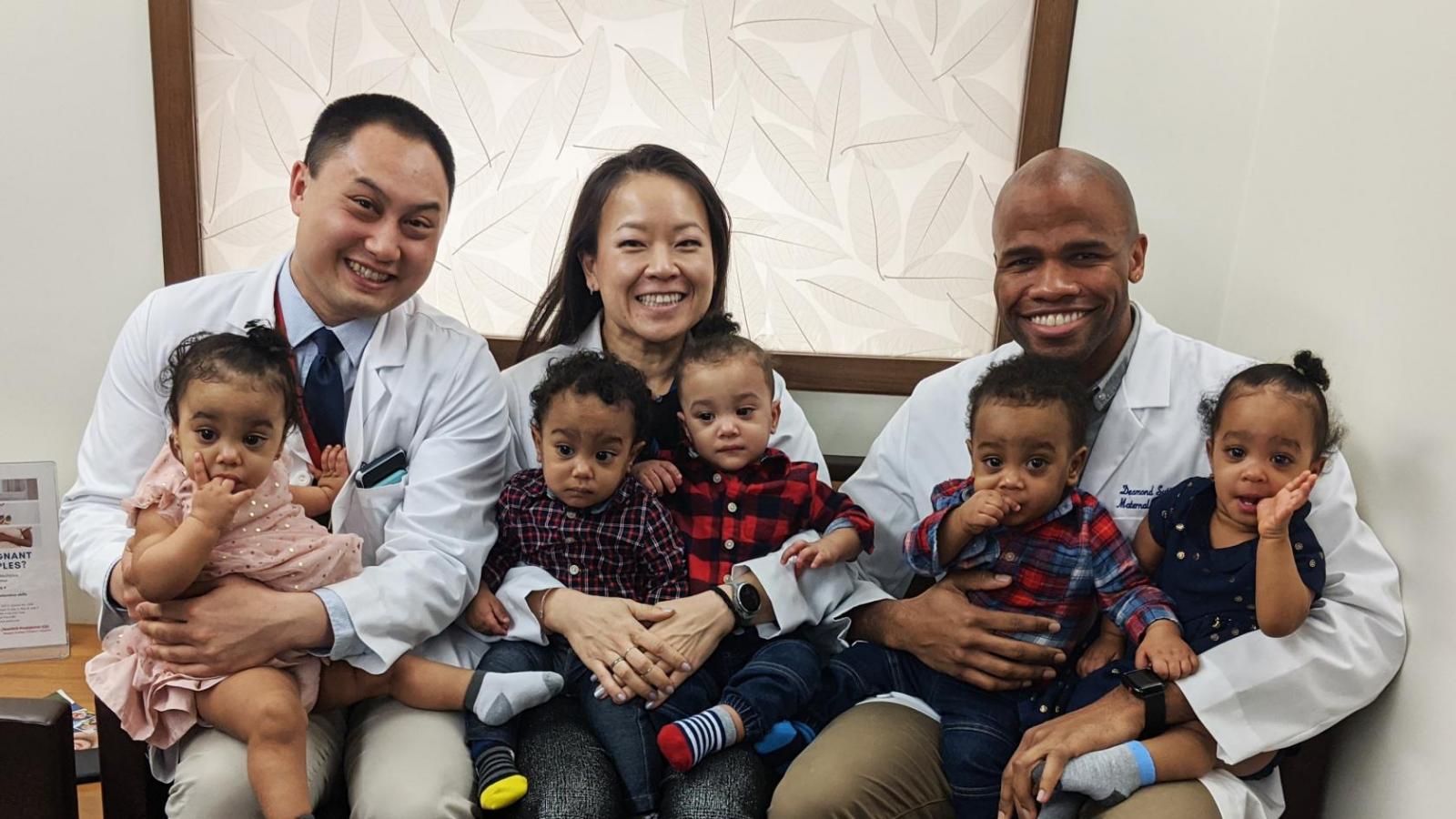 Drs. Timothy Wen, Chia-Ling Nhan-Chang, and Desmond Sutton with the Rivera children